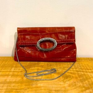Brighton red leather croc embossed crossbody‎ clutch bag with chain eUC